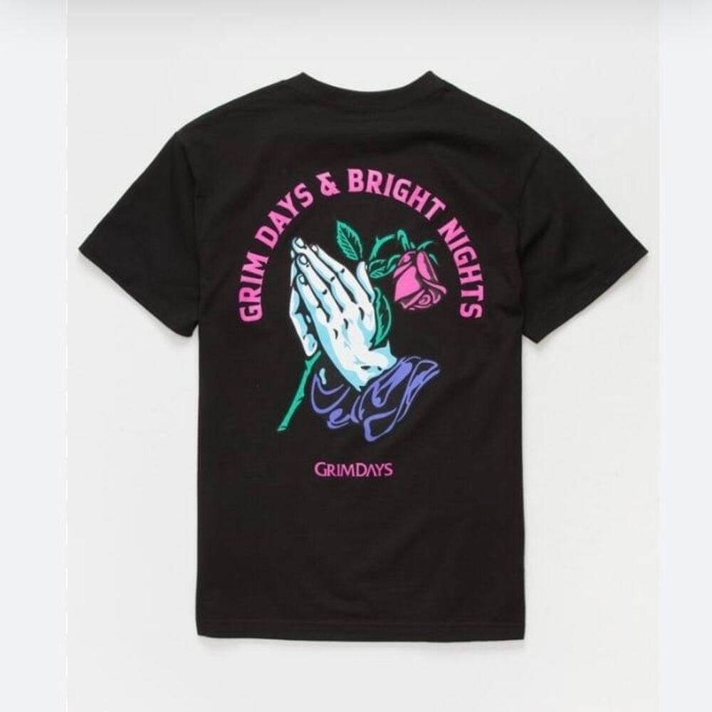 Grim Days Black Crewneck Tshirt Praying Hands & Rose Men's Size XXL